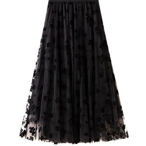 Chi wish Elegant Black Floral Skirt